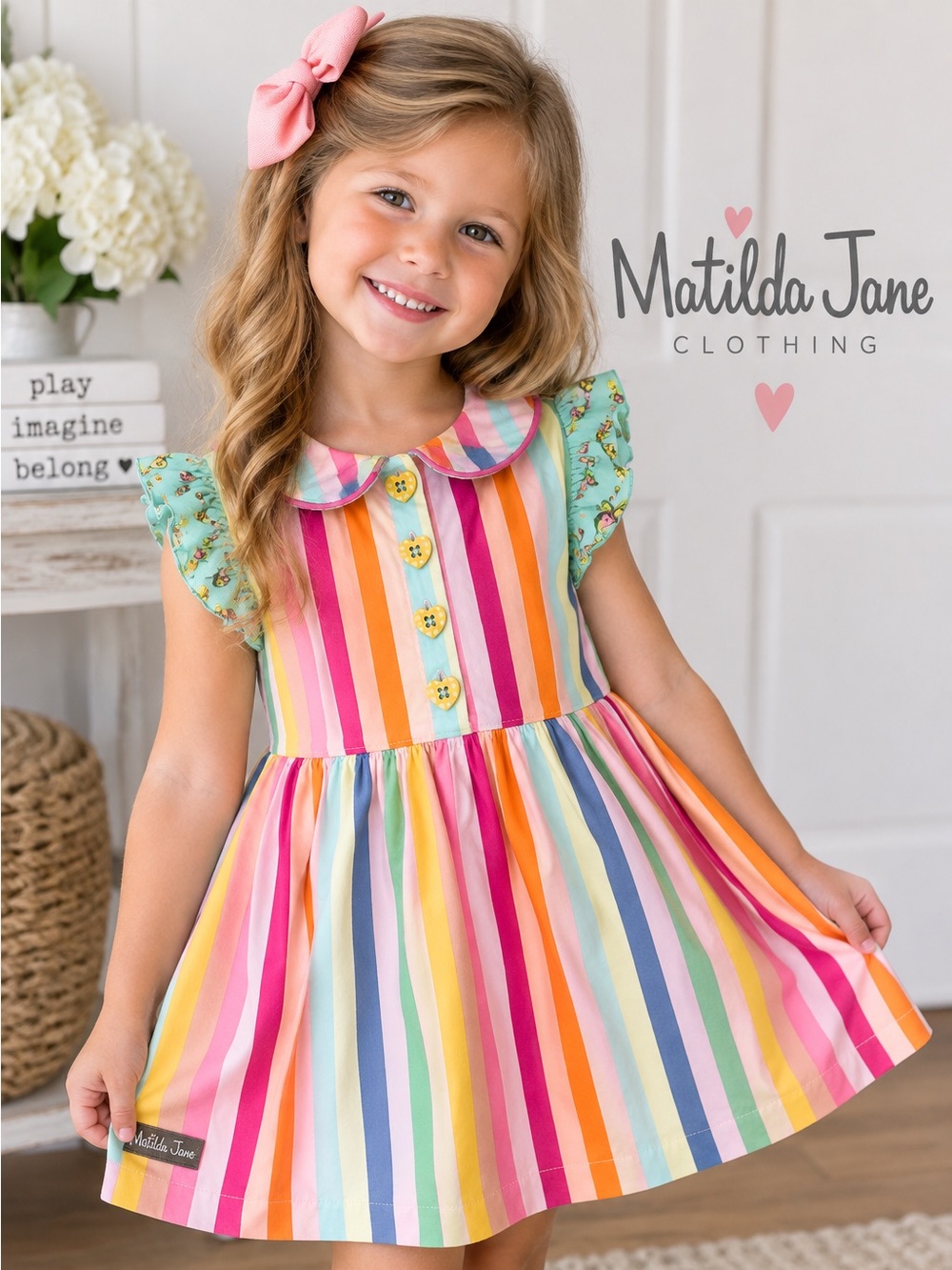 Matilda Jane Girls Rainbow Stripe Ruffle Tunic Top Size 4
